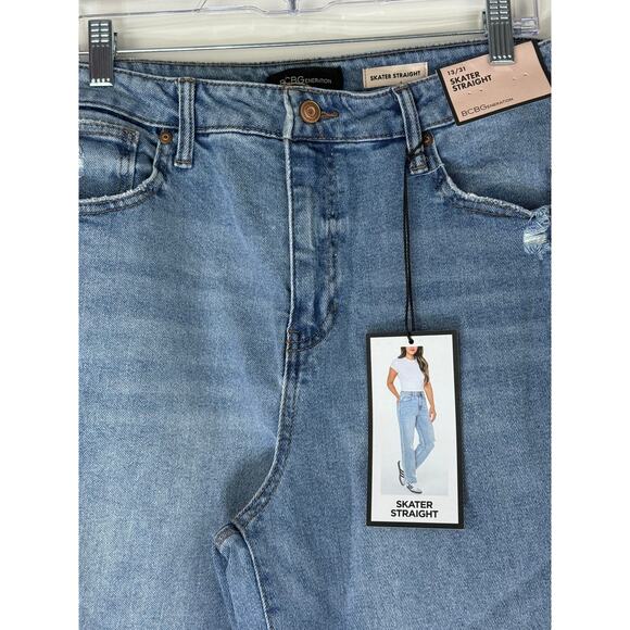 NWT BCBG Skater Straight Blue High Waisted Cotton Denim Jeans Pants Size 13/31 - Picture 2 of 9